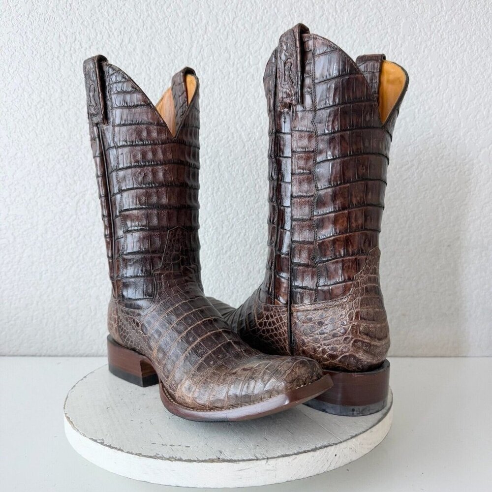 NEW Rod Patrick Mens Cowboy Boots 12 AAAA Brown Caiman Leather Western Blunt Toe